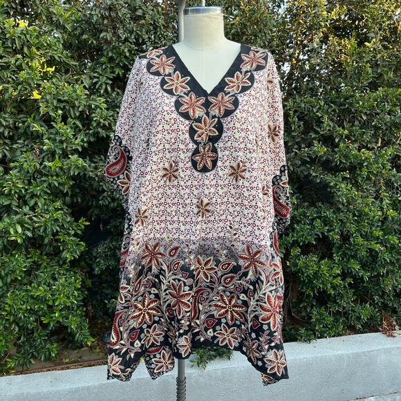 Ganesh Brown Neural Rhinestone Floral Caftan Dress - Picture 3 of 9